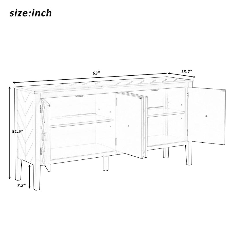 Four-Door Sideboard with Geometric Line Patterns