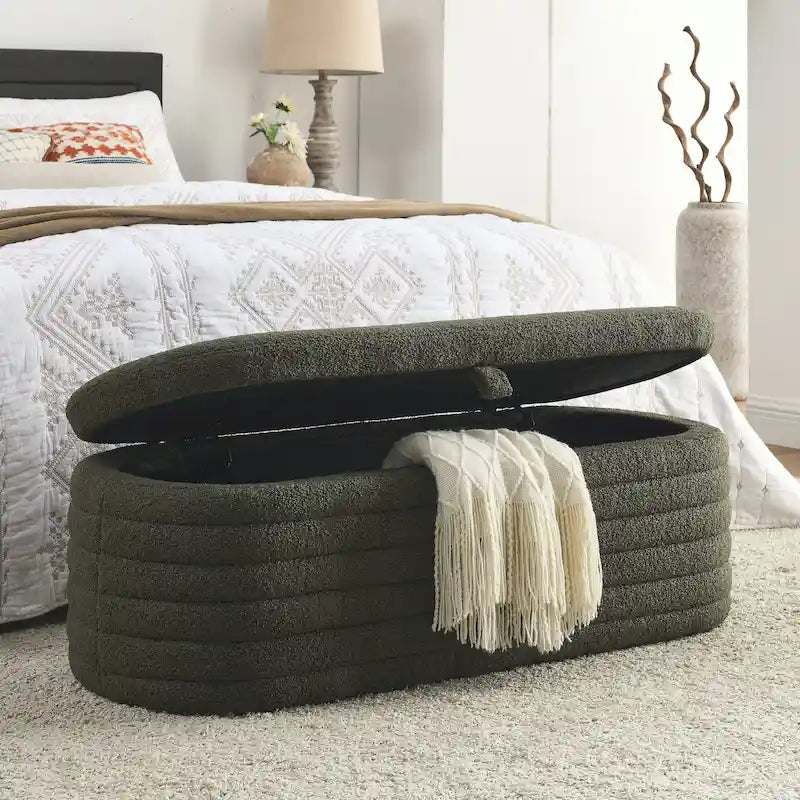 Upholstered Boucle Sherpa Storage Bench