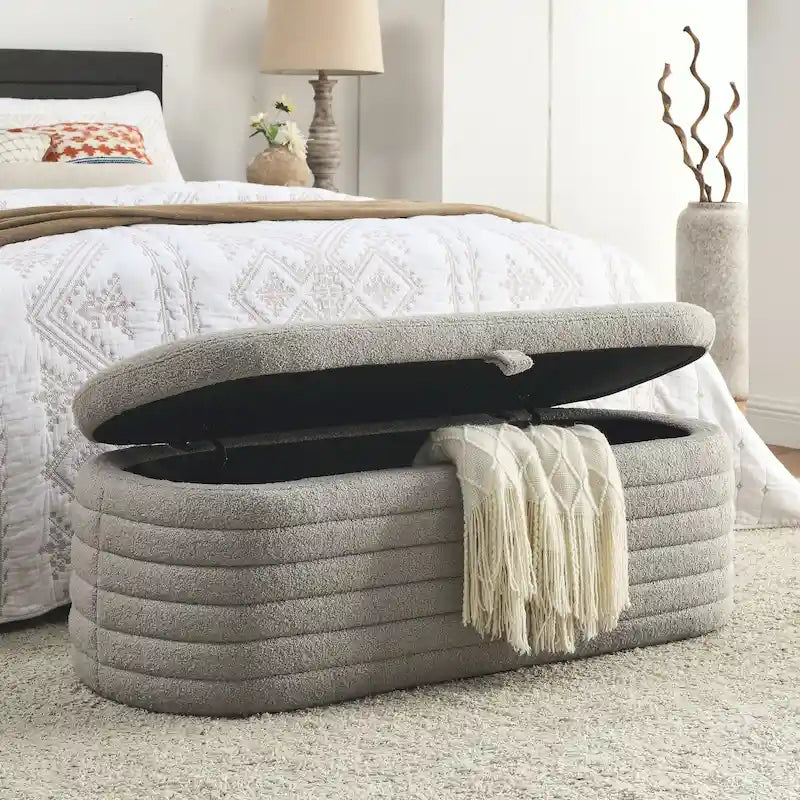 Upholstered Boucle Sherpa Storage Bench