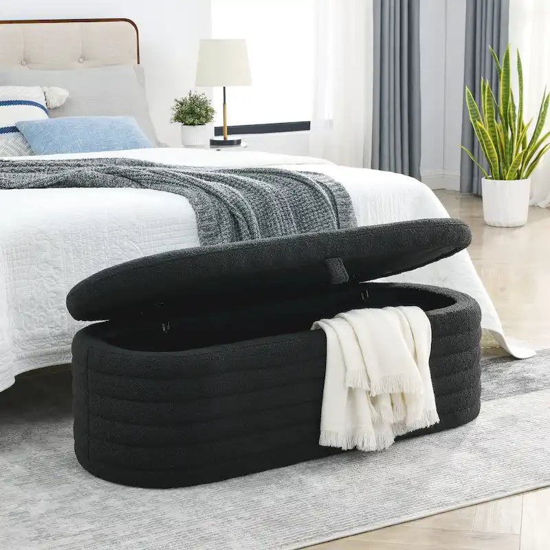 Upholstered Boucle Sherpa Storage Bench