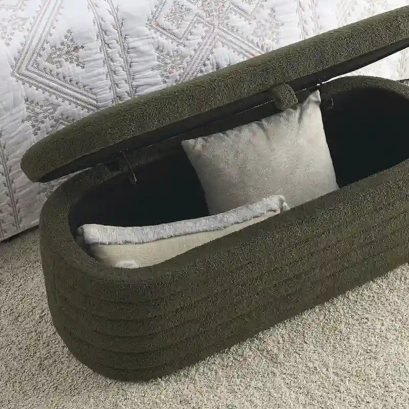 Upholstered Boucle Sherpa Storage Bench