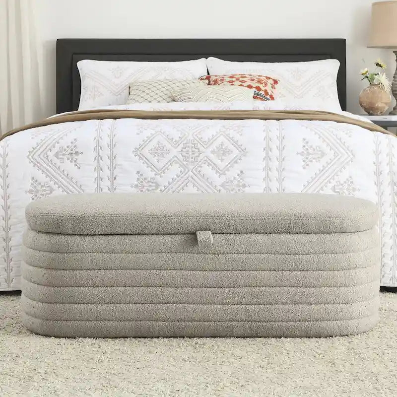 Upholstered Boucle Sherpa Storage Bench
