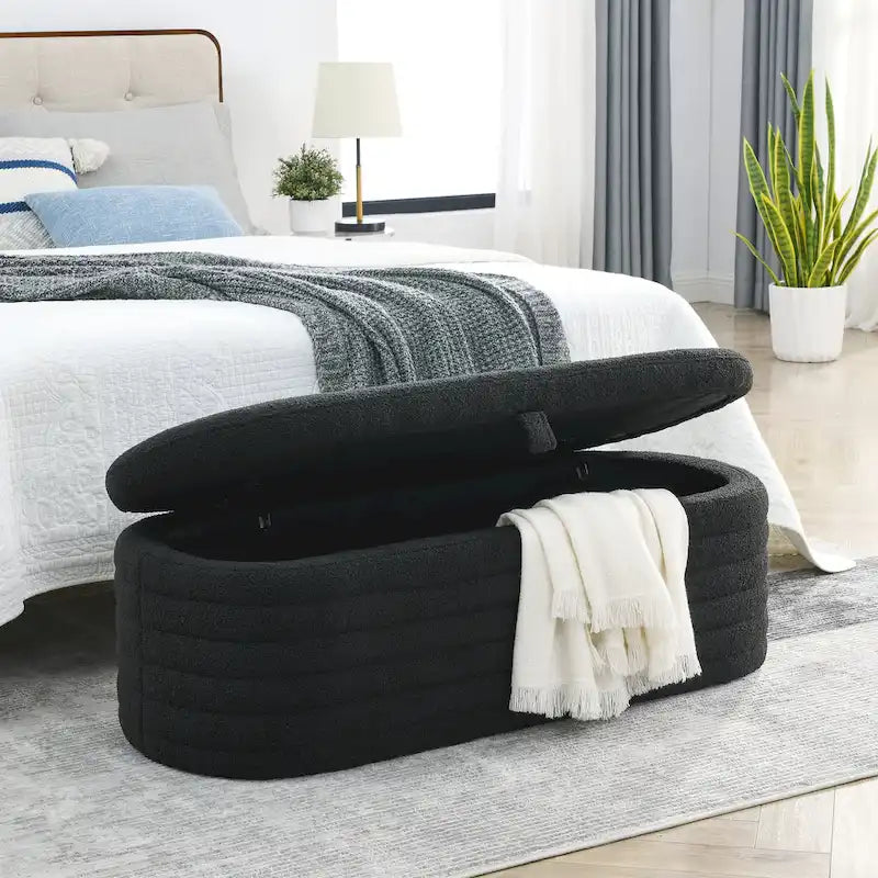 Upholstered Boucle Sherpa Storage Bench