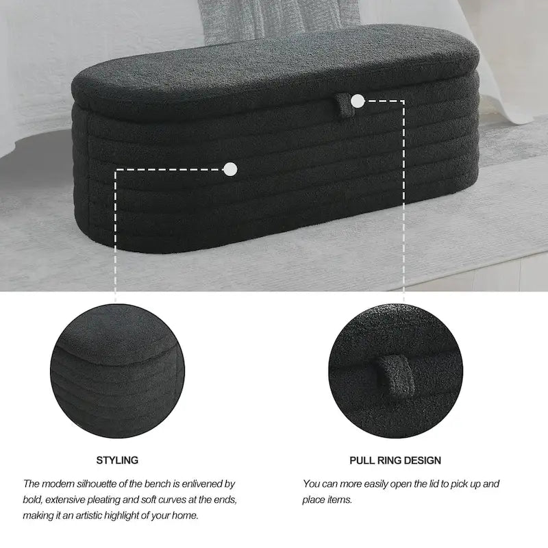 Upholstered Boucle Sherpa Storage Bench