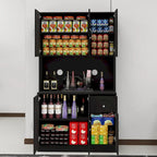71 Kitchen Pantry Storage Cabinet with Microwave Oven Countertop, Freestanding Hutch Cabinet with Adjustable Shelves