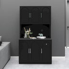 71 Kitchen Pantry Storage Cabinet with Microwave Oven Countertop, Freestanding Hutch Cabinet with Adjustable Shelves