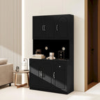 71 Kitchen Pantry Storage Cabinet with Microwave Oven Countertop, Freestanding Hutch Cabinet with Adjustable Shelves
