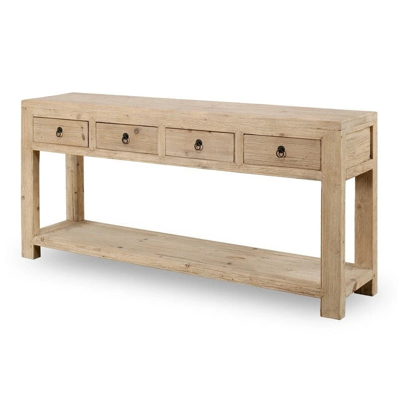 70 Long 4 drawers Sideboard Weathered Natural Pinewood Solid Top