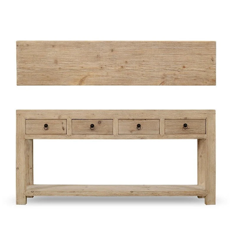 70 Long 4 drawers Sideboard Weathered Natural Pinewood Solid Top