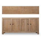 Buffet à 4 portes, bois de pin patiné 86.6x18.9x39.8H