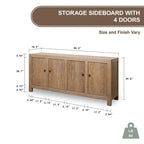 Buffet à 4 portes, bois de pin patiné 86.6x18.9x39.8H