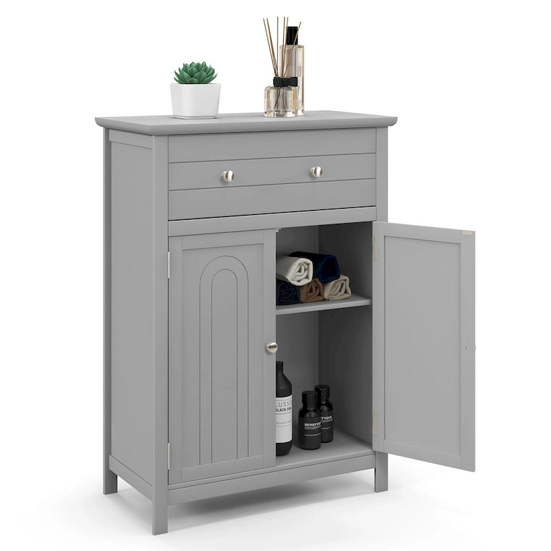 Bathroom Floor Cabinet Wooden Storage Organizer with Drawer &