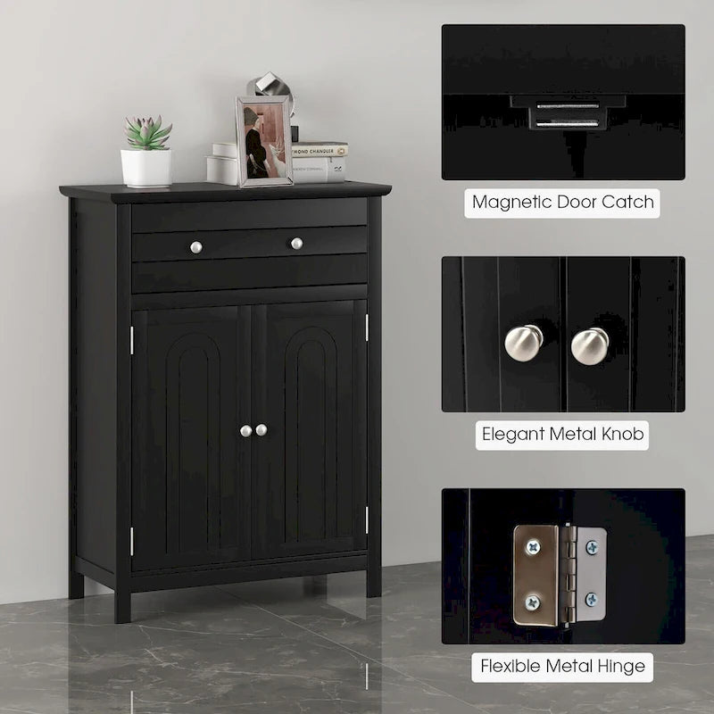 Bathroom Floor Cabinet Wooden Storage Organizer with Drawer &