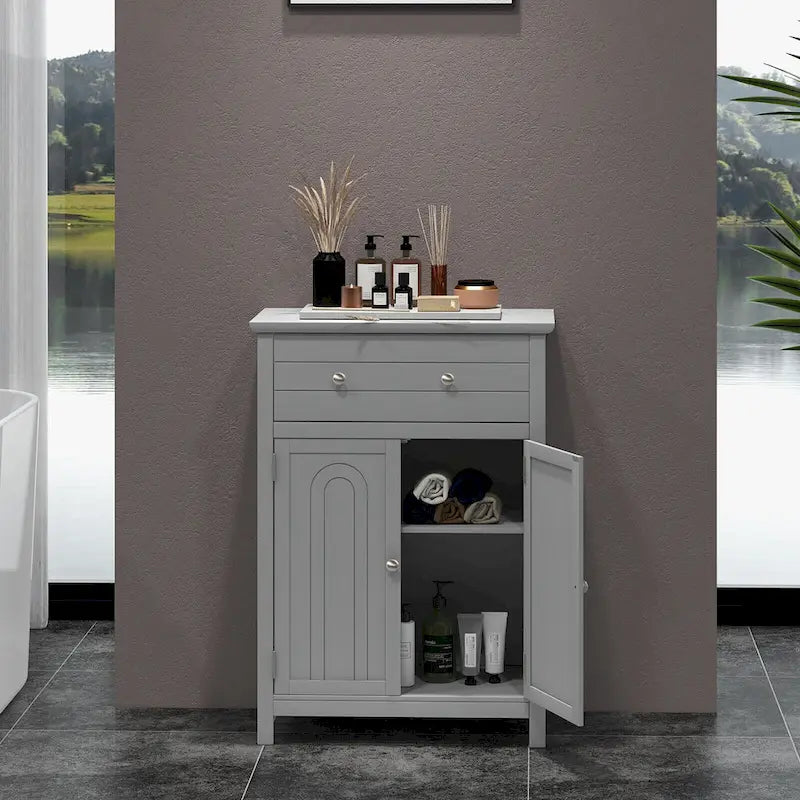 Bathroom Floor Cabinet Wooden Storage Organizer with Drawer &