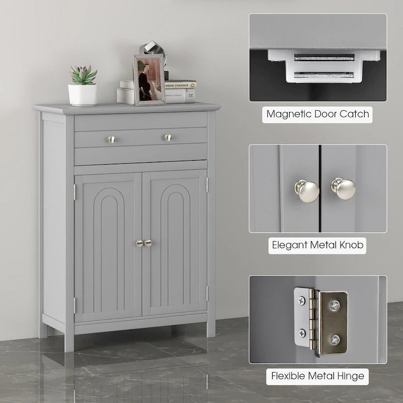 Bathroom Floor Cabinet Wooden Storage Organizer with Drawer &