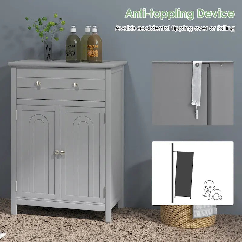 Bathroom Floor Cabinet Wooden Storage Organizer with Drawer &
