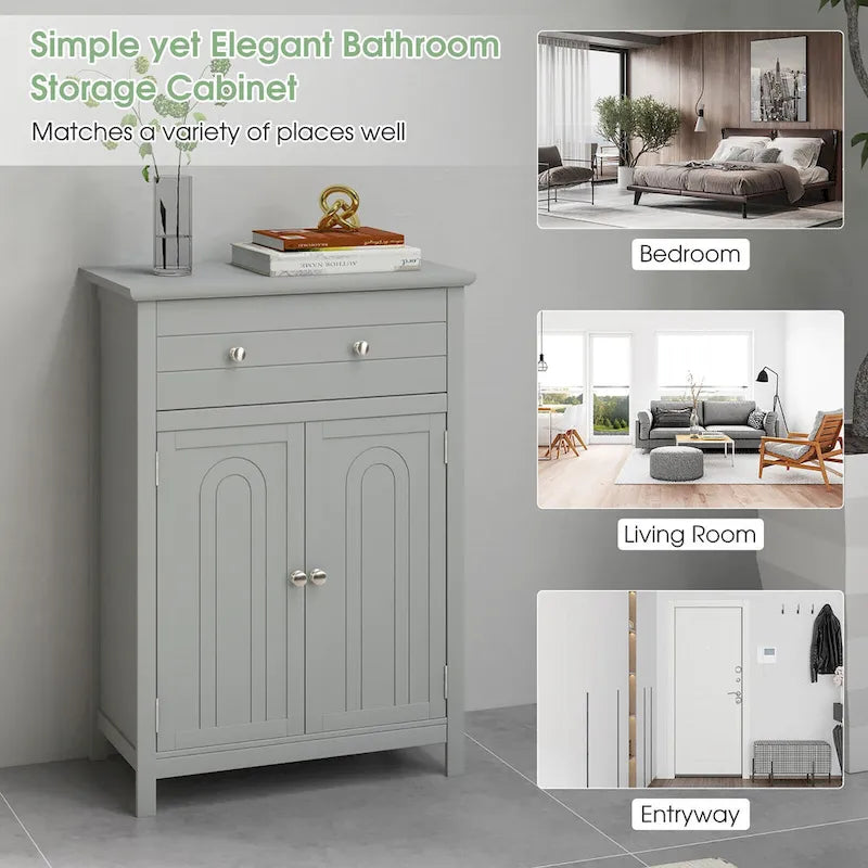 Bathroom Floor Cabinet Wooden Storage Organizer with Drawer &
