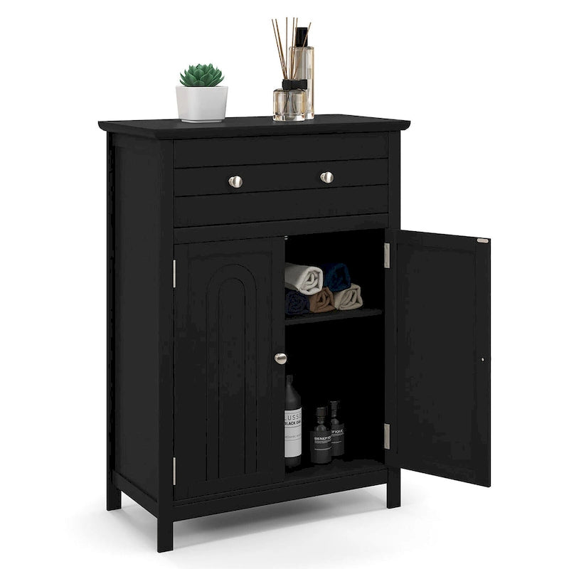 Bathroom Floor Cabinet Wooden Storage Organizer with Drawer &