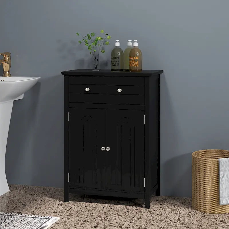 Bathroom Floor Cabinet Wooden Storage Organizer with Drawer &