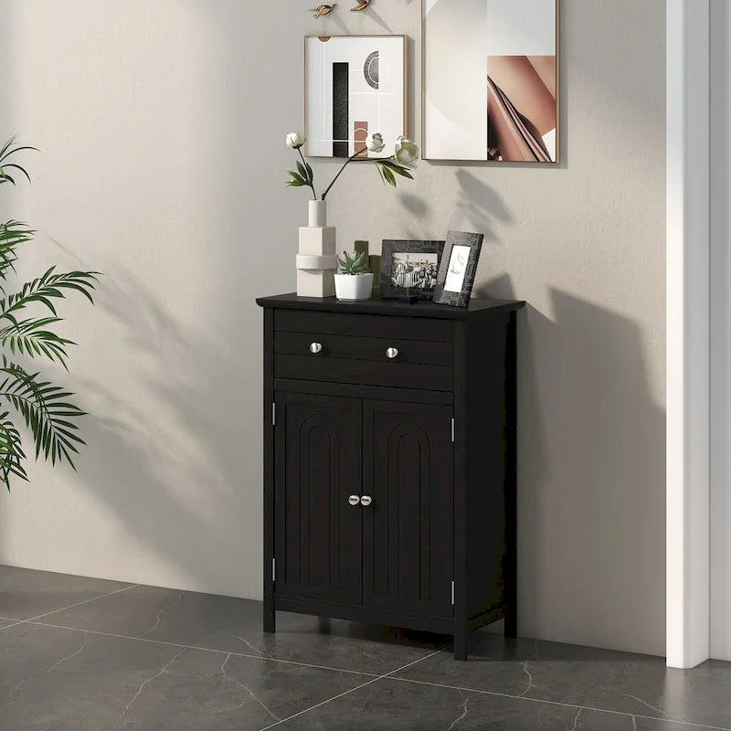 Bathroom Floor Cabinet Wooden Storage Organizer with Drawer &
