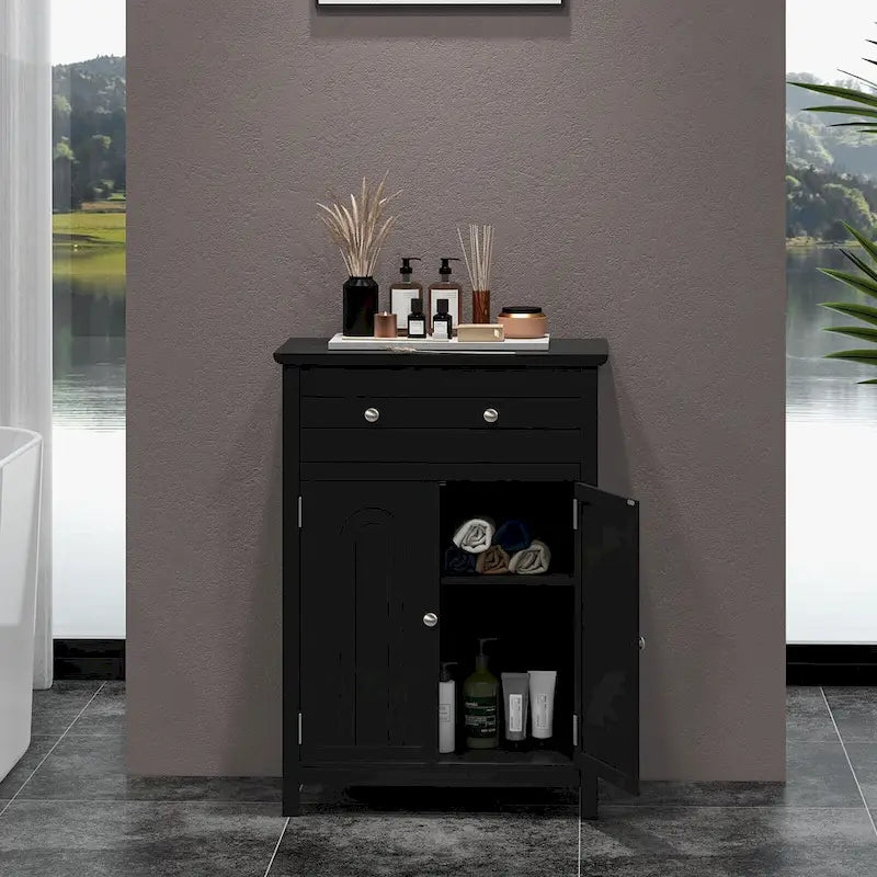 Bathroom Floor Cabinet Wooden Storage Organizer with Drawer &