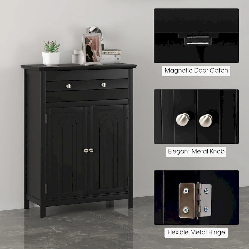 Bathroom Floor Cabinet Wooden Storage Organizer with Drawer &