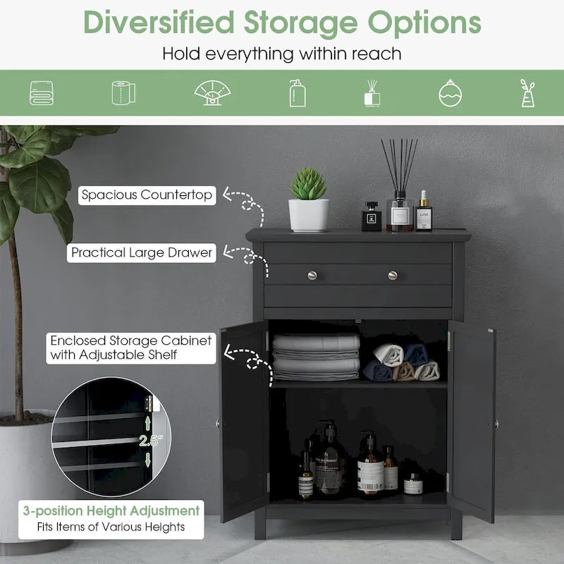 Bathroom Floor Cabinet Wooden Storage Organizer with Drawer &