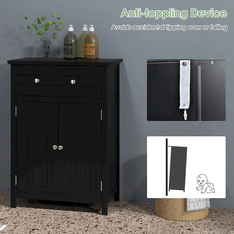 Bathroom Floor Cabinet Wooden Storage Organizer with Drawer &
