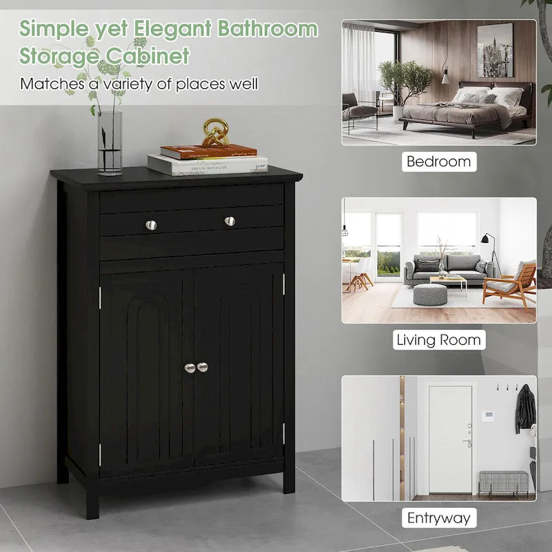 Bathroom Floor Cabinet Wooden Storage Organizer with Drawer &