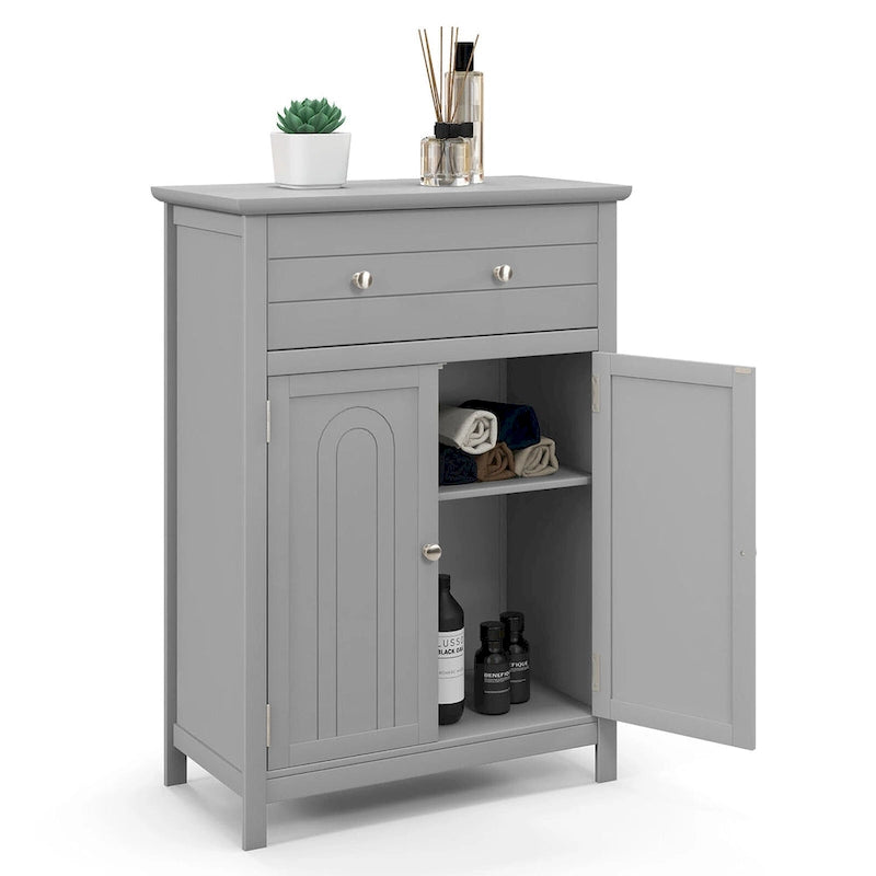 Bathroom Floor Cabinet Wooden Storage Organizer with Drawer &