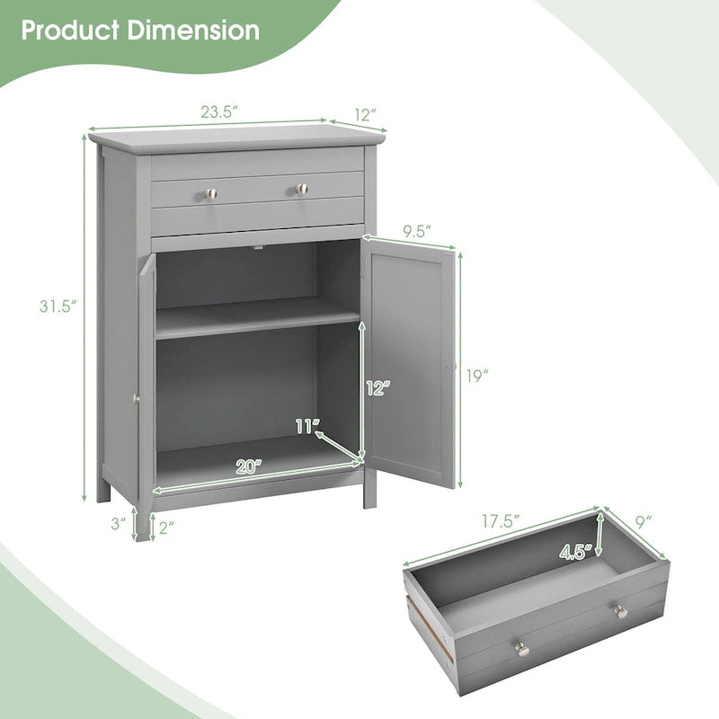 Bathroom Floor Cabinet Wooden Storage Organizer with Drawer &