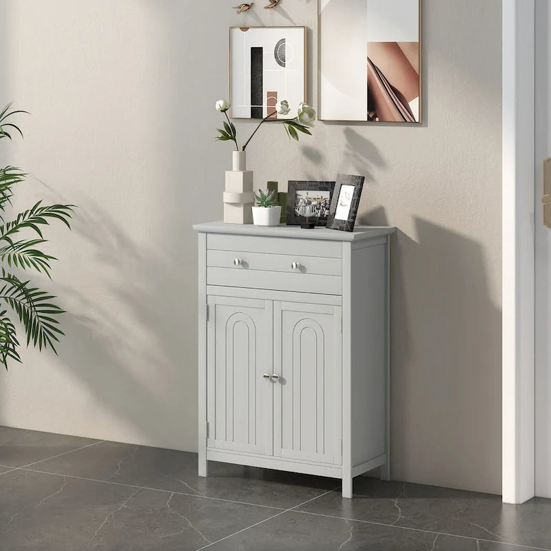 Bathroom Floor Cabinet Wooden Storage Organizer with Drawer &