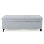 Banc ottoman de rangement, tissu bleu clair, bois noir, 50 pouces