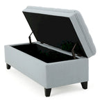 Banc ottoman de rangement, tissu bleu clair, bois noir, 50 pouces