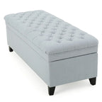 Banc ottoman de rangement, tissu bleu clair, bois noir, 50 pouces