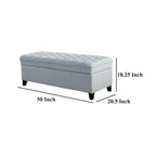 Banc ottoman de rangement, tissu bleu clair, bois noir, 50 pouces