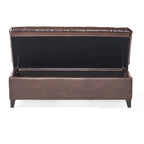 Banc ottoman de rangement, similicuir marron, bois noir, 50 pouces
