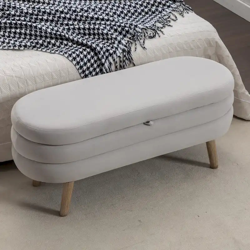 Velvet Fabric Storage Bench with Wood Legs
