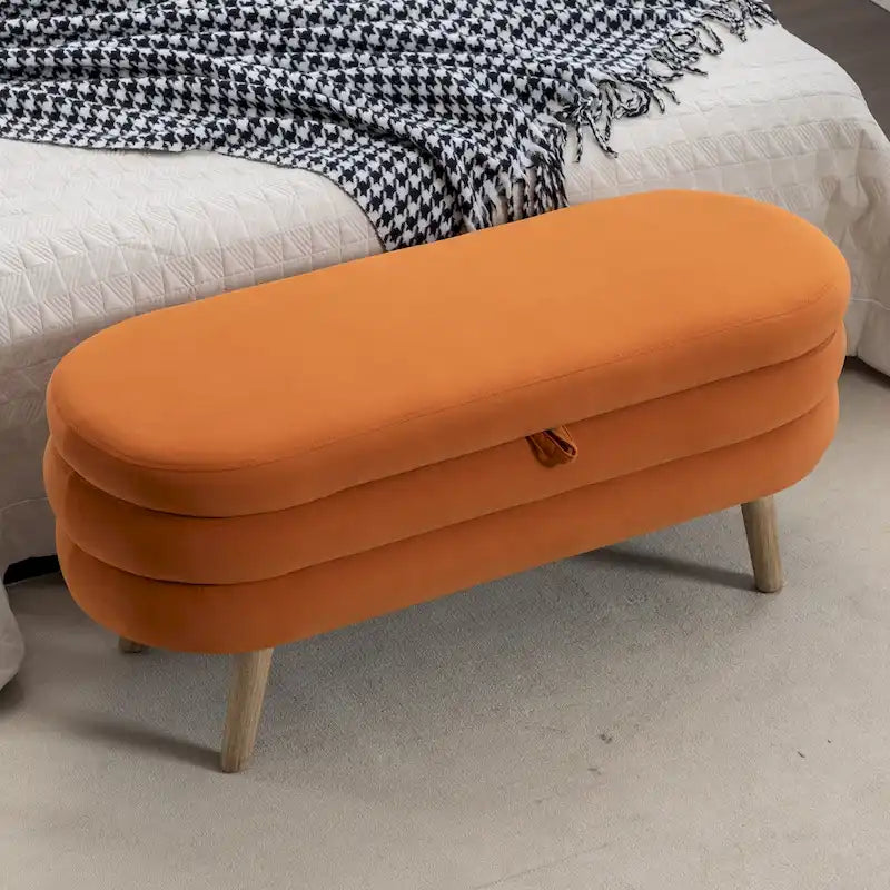 Velvet Fabric Storage Bench with Wood Legs