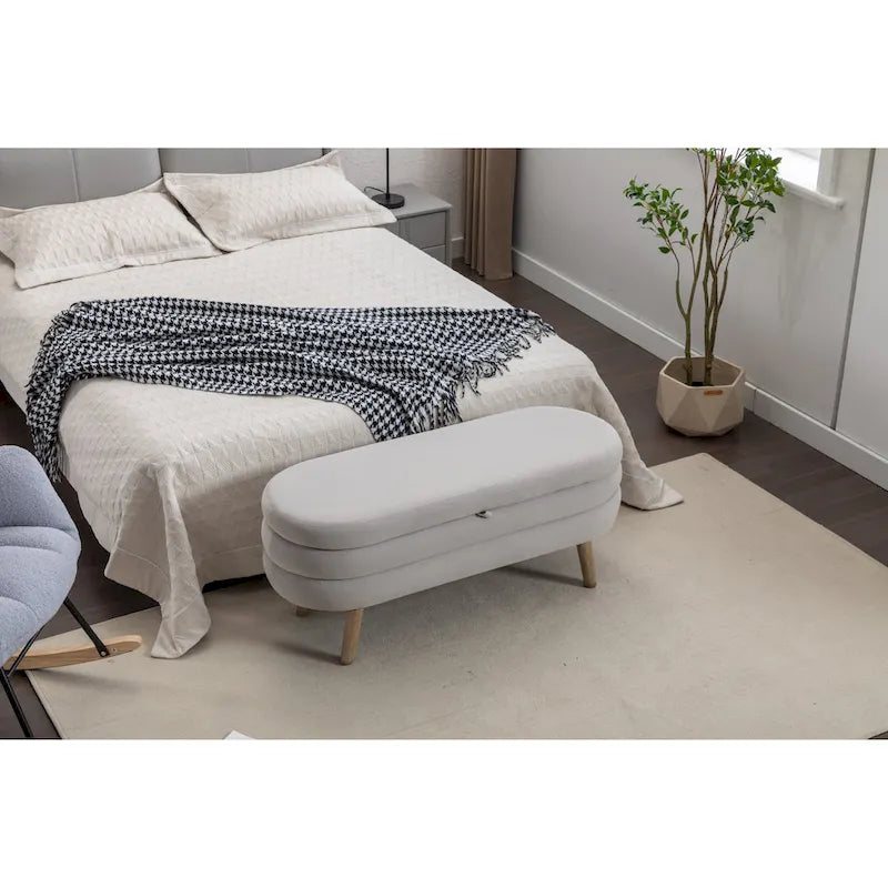 Velvet Fabric Storage Bench with Wood Legs