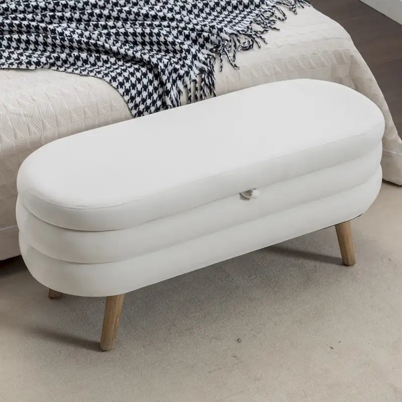 Velvet Fabric Storage Bench with Wood Legs