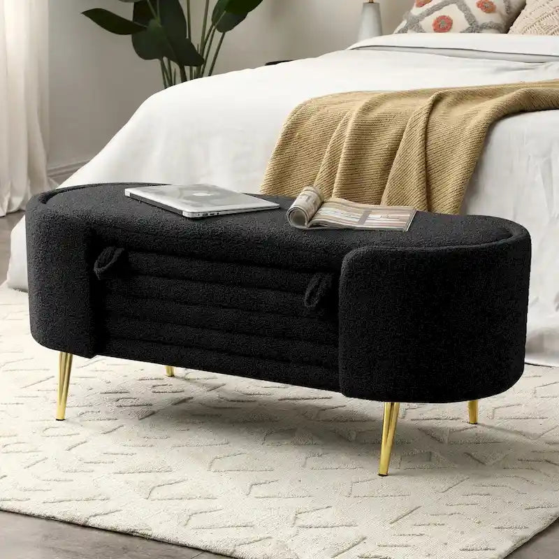 Polyester Upholstered Modern End of Bed Bench with Large Storage Ottoman