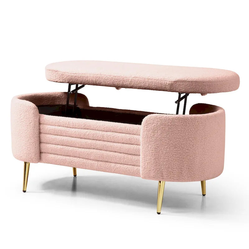 Polyester Upholstered Modern End of Bed Bench with Large Storage Ottoman