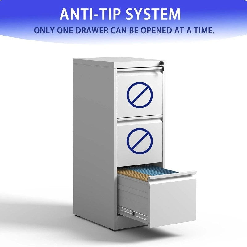3 Drawer Metal Vertical Filing Cabinet with Lock,A4 Legal Size