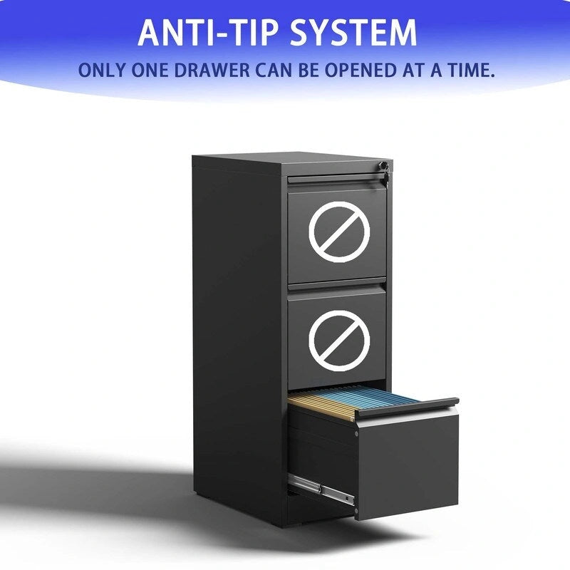 3 Drawer Metal Vertical Filing Cabinet with Lock,A4 Legal Size