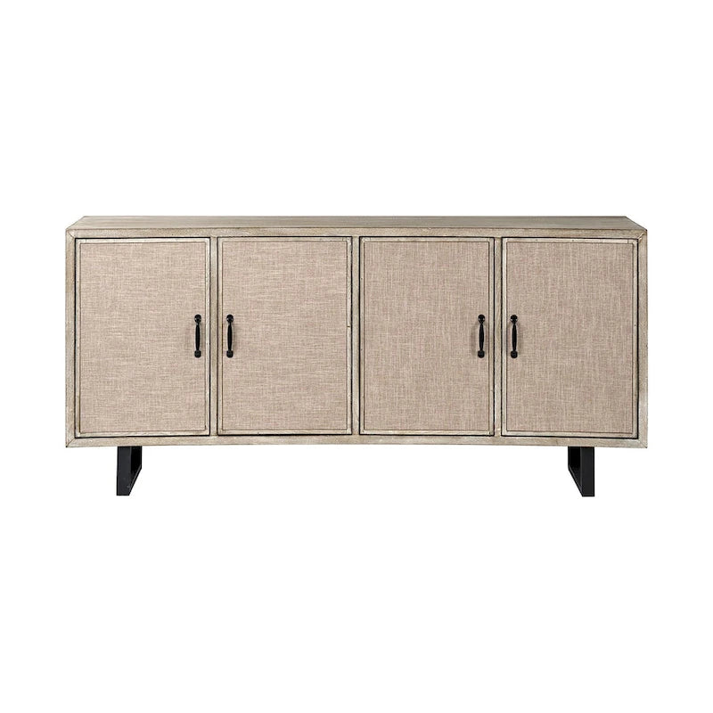 Brown Fir Veneer Frame w/ Fabric Covered Cabinet Doors Sideboard - 68.0L x 15.5W x 31.5H