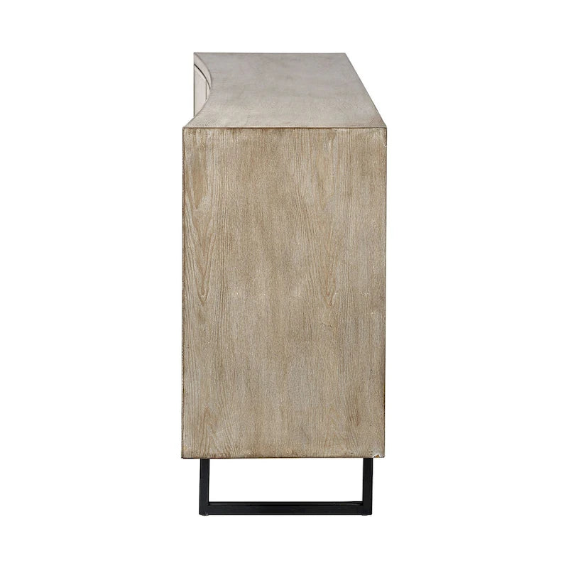 Brown Fir Veneer Frame w/ Fabric Covered Cabinet Doors Sideboard - 68.0L x 15.5W x 31.5H