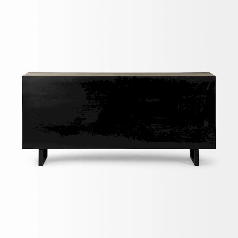 Brown Fir Veneer Frame w/ Fabric Covered Cabinet Doors Sideboard - 68.0L x 15.5W x 31.5H