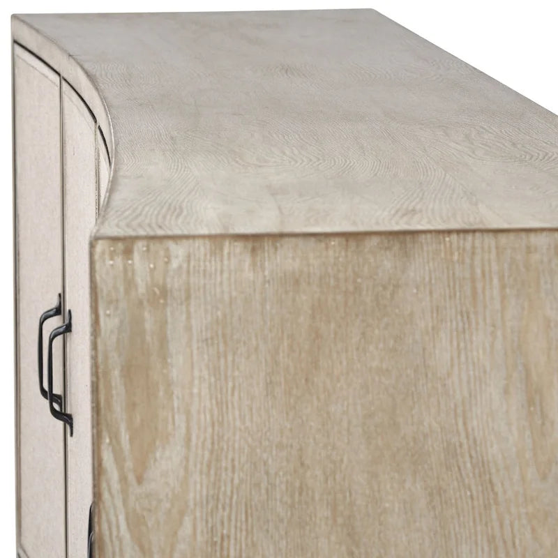 Brown Fir Veneer Frame w/ Fabric Covered Cabinet Doors Sideboard - 68.0L x 15.5W x 31.5H
