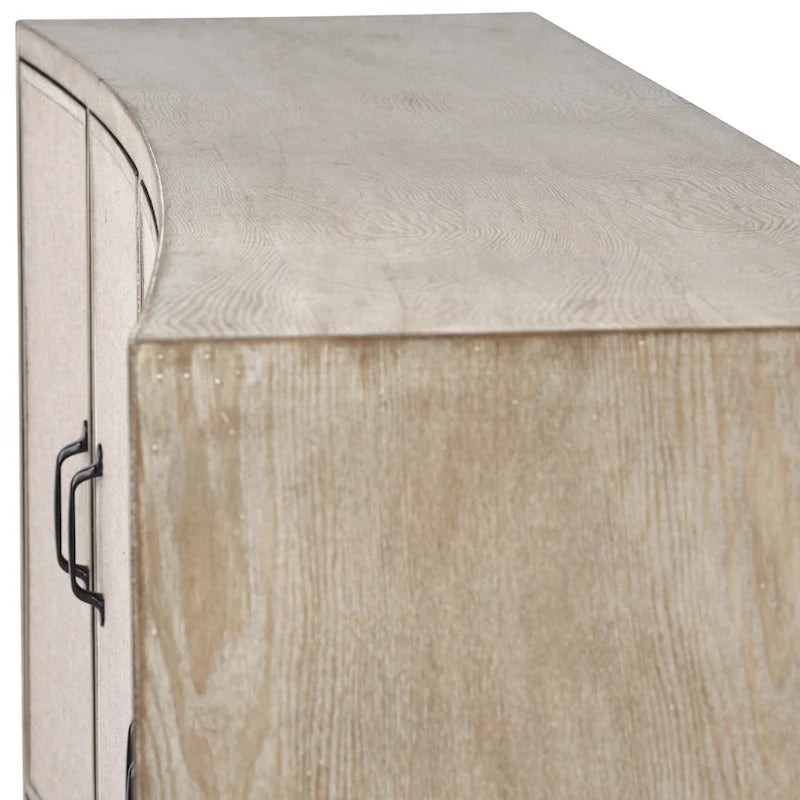 Brown Fir Veneer Frame w/ Fabric Covered Cabinet Doors Sideboard - 68.0L x 15.5W x 31.5H